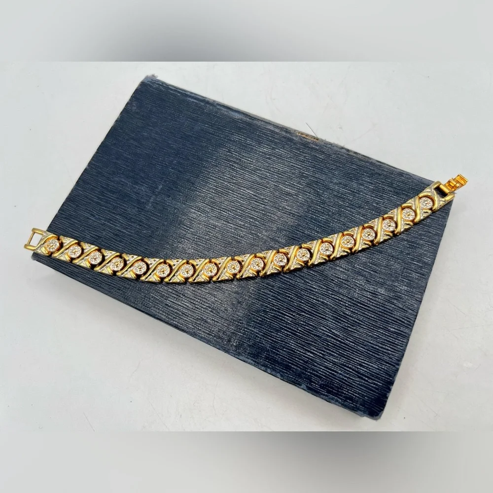 Vintage gold & silver link bracelet 7.5”